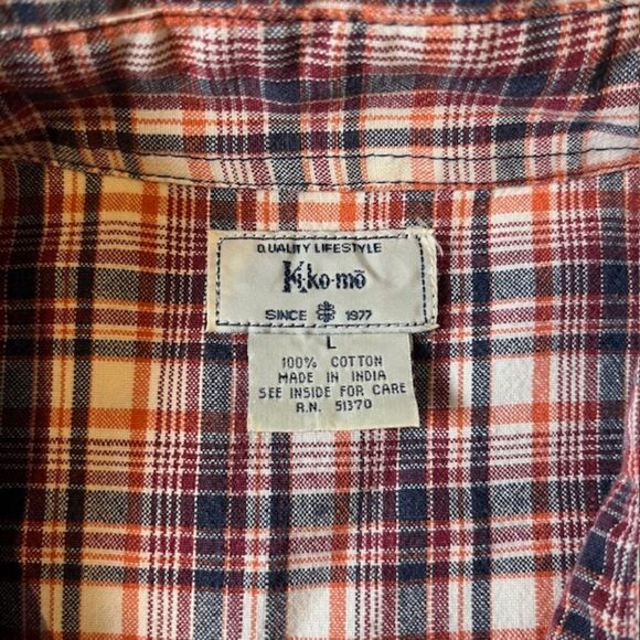 Ki-ko-mo Vintage Women's Plaid Button Top Cotton Blue Orange Red Large - Picture 5 of 11